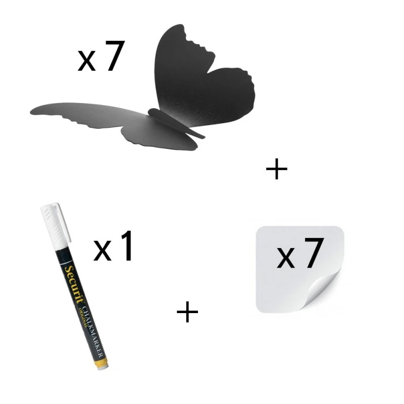7 Ardoises Murales Silhouette 3D Noire Modèle Papillon + 1 Feutre-craie - Décoration Murale Ardoise Décorative 1 7 Ardoises Murales Silhouette 3D Noire Modèle Papillon + 1 Feutre-craie - Décoration Murale Ardoise Décorative