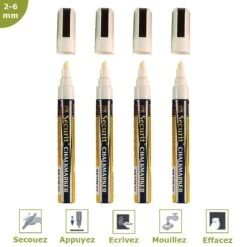 Feutre-craie Blanc 2-6 Mm Par 4