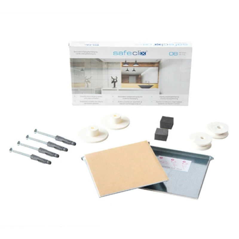 Kit De Fixation Murale Pour Miroir, Dibond, Signalétique Réglable (latéral Et Hauteur) - Charge Maxi 12 Kg - SAFECLIX 1 Kit De Fixation Murale Pour Miroir, Dibond, Signalétique Réglable (latéral Et Hauteur) - Charge Maxi 12 Kg - SAFECLIX