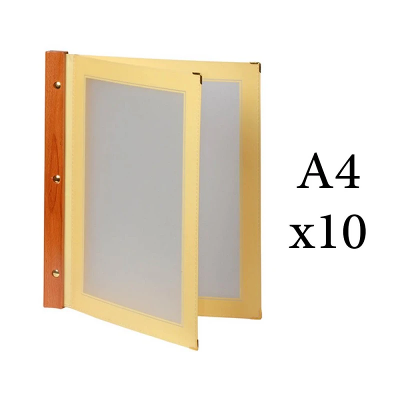 Lot 10 Protège-menus Beige WOOD + 2 Inserts Format A4 Pour Hôtel Restaurant - Securit 2 Lot 10 Protège-menus Beige WOOD + 2 Inserts Format A4 Pour Hôtel Restaurant - Securit – Image 2