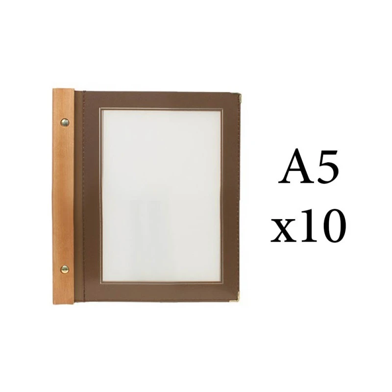 Lot 10 Protège-menus Marron WOOD + 2 Inserts Format A5 Pour Hôtel Restaurant - Securit 2 Lot 10 Protège-menus Marron WOOD + 2 Inserts Format A5 Pour Hôtel Restaurant - Securit – Image 2
