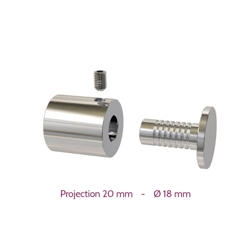 Lot 4 Entretoises Percées En Inox Poli Ø 18 Mm Projection 20 Mm - Fixation Murale De Plaque En Verre & Plexiglass 2 Lot 4 Entretoises Percées En Inox Poli Ø 18 Mm Projection 20 Mm - Fixation Murale De Plaque En Verre & Plexiglass – Image 2