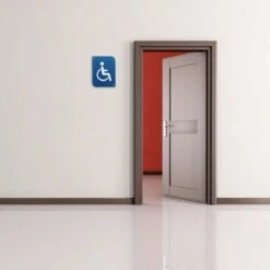 Pictogramme 3D PMR, Plaque De Porte 3D Handicap En PVC Couleur Bleu / Blanc - Signalétique De Porte