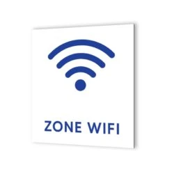 Pictogramme Panneau Signalétique Format 20 Cm X 20 Cm En Dibond Blanc Picto Bleu - Modèle Ondes - Zone Wifi
