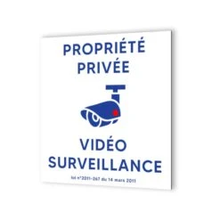 Pictogramme Panneau Signalétique Format 20 Cm X 20 Cm En Dibond Blanc Picto Bleu - Modèle Propriété Sous Vidéo Surveillance