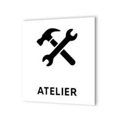 Pictogramme Panneau Signalétique Format 20 Cm X 20 Cm En Dibond Blanc Picto Noir - Modèle Atelier