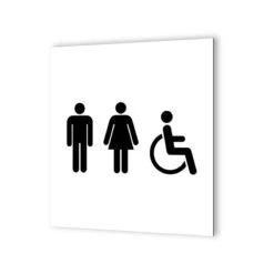 Pictogramme Panneau Signalétique Format 20 Cm X 20 Cm En Dibond Blanc Picto Noir - Modèle Toilettes Trio