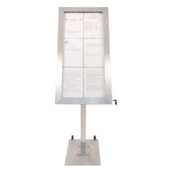 Porte-menu LED Format 6 X A4 En Inox Brossé Avec Pied (roulettes Intégrées)