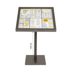 Porte-menu LED Gris Métallisé Format 6 X A4 Avec Pied Hauteur 135 Cm - Affichage Menu Hôtel Restaurant