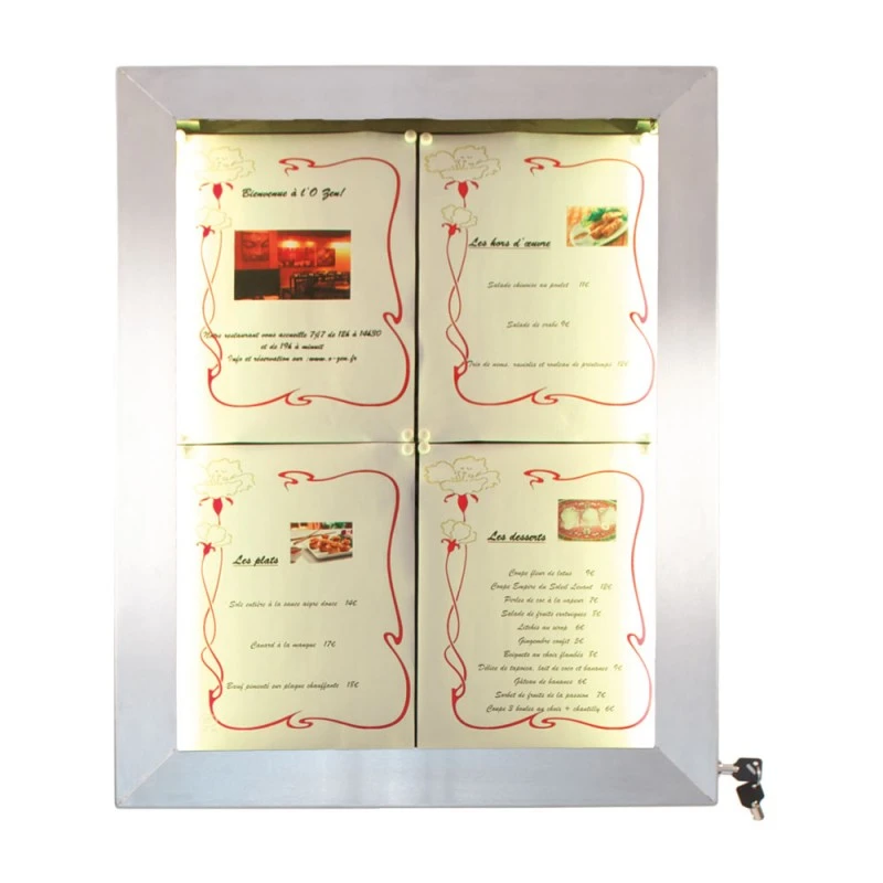 Porte-menu Mural LED Format 4 X A4 En Inox Brossé 3 Porte-menu Mural LED Format 4 X A4 En Inox Brossé – Image 3