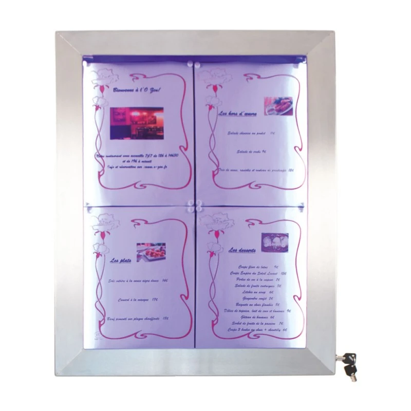 Porte-menu Mural LED Format 4 X A4 En Inox Brossé 6 Porte-menu Mural LED Format 4 X A4 En Inox Brossé – Image 6